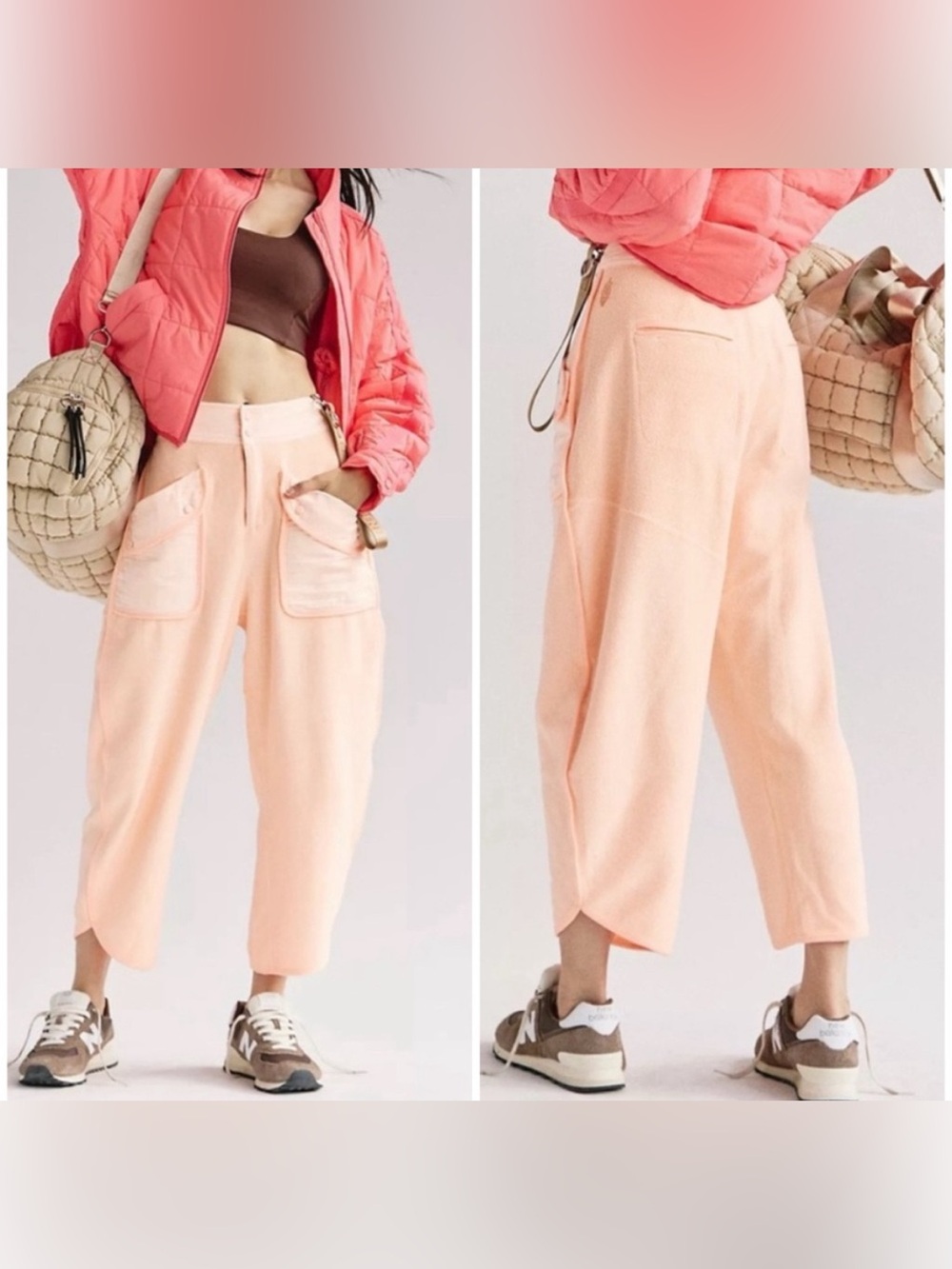 NWT Free People FP Movement Timko Pants - pastel peach combo - Small *IR*
